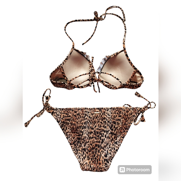 Victoria's secret two piece swimsuit bikini set leopard print strappy size 34B/M - Picture 9 of 15